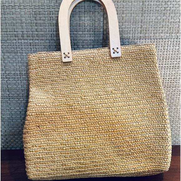 ๐3xHP๐VTG 3D Turtles Natural Straw Wooden Top Handle Tote Handmade B Lerner - Picture 7 of 13